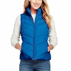 NWT Lands END Women's Medium Winter Puffer Vest 600 Fill‎ 80% Down Blue 512668